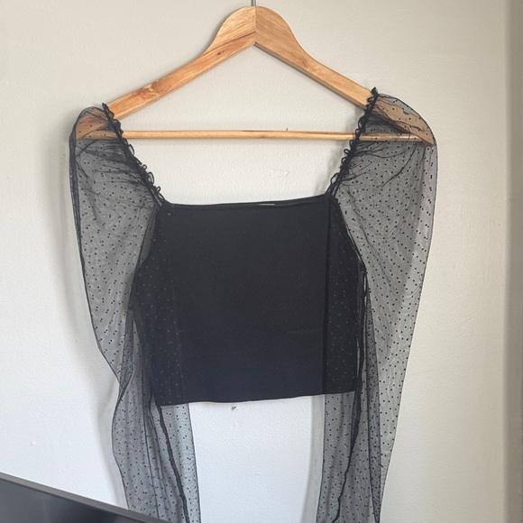 Zara Black Sheer Polka Dot Blouse - Picture 1 of 4